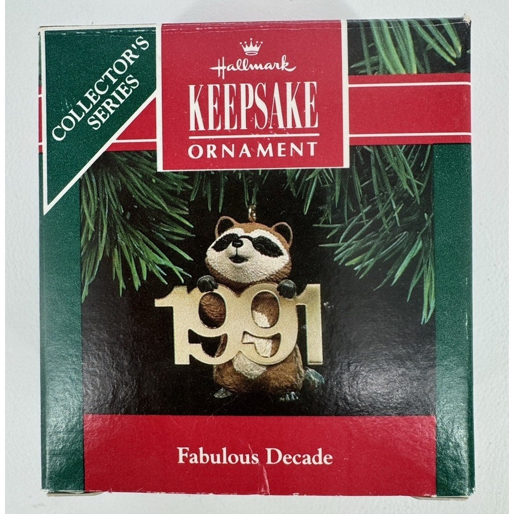 1991 Hallmark Keepsake Collector's Series RACOON Tree Ornament Fabulous Decade